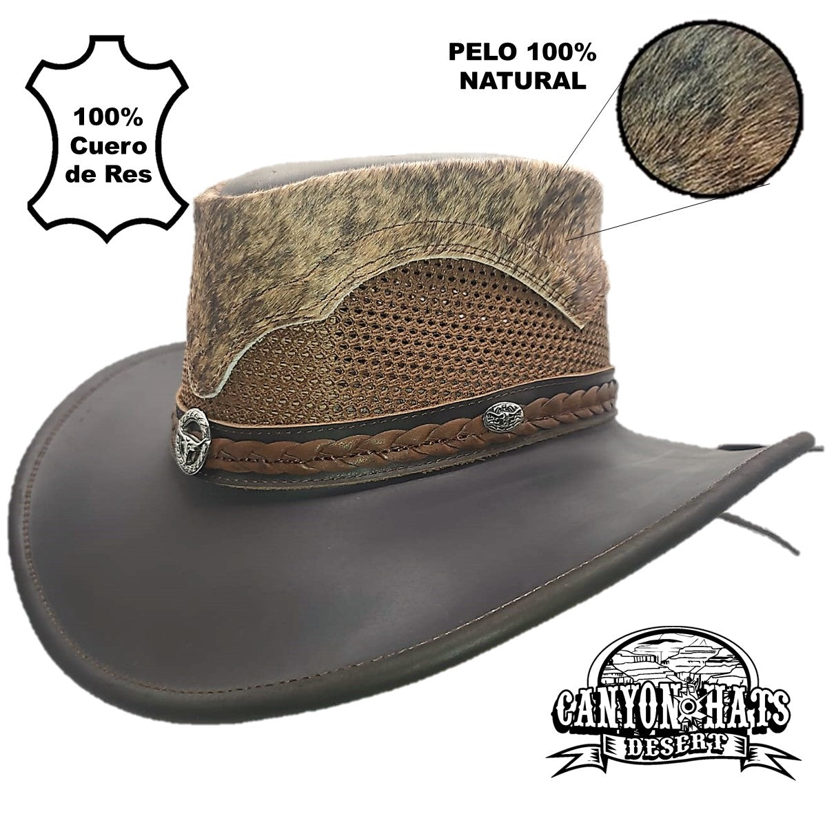 SIMMENTAL | Sombrero Vaquero De Piel, Pelo De Vaca Y Malla Transpirable