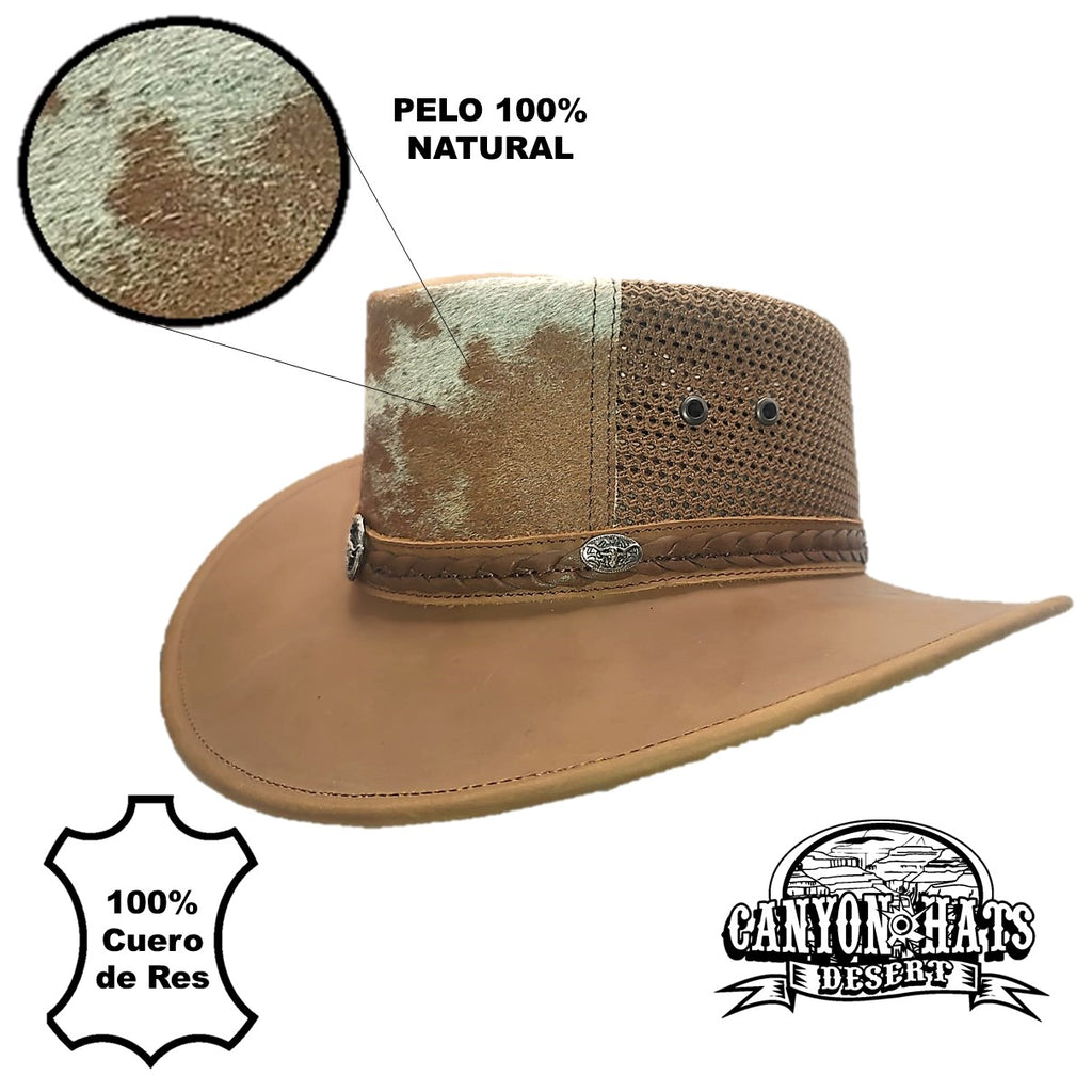 CEBU | Sombrero Vaquero De Piel, Pelo Vaca, Malla Transpirable