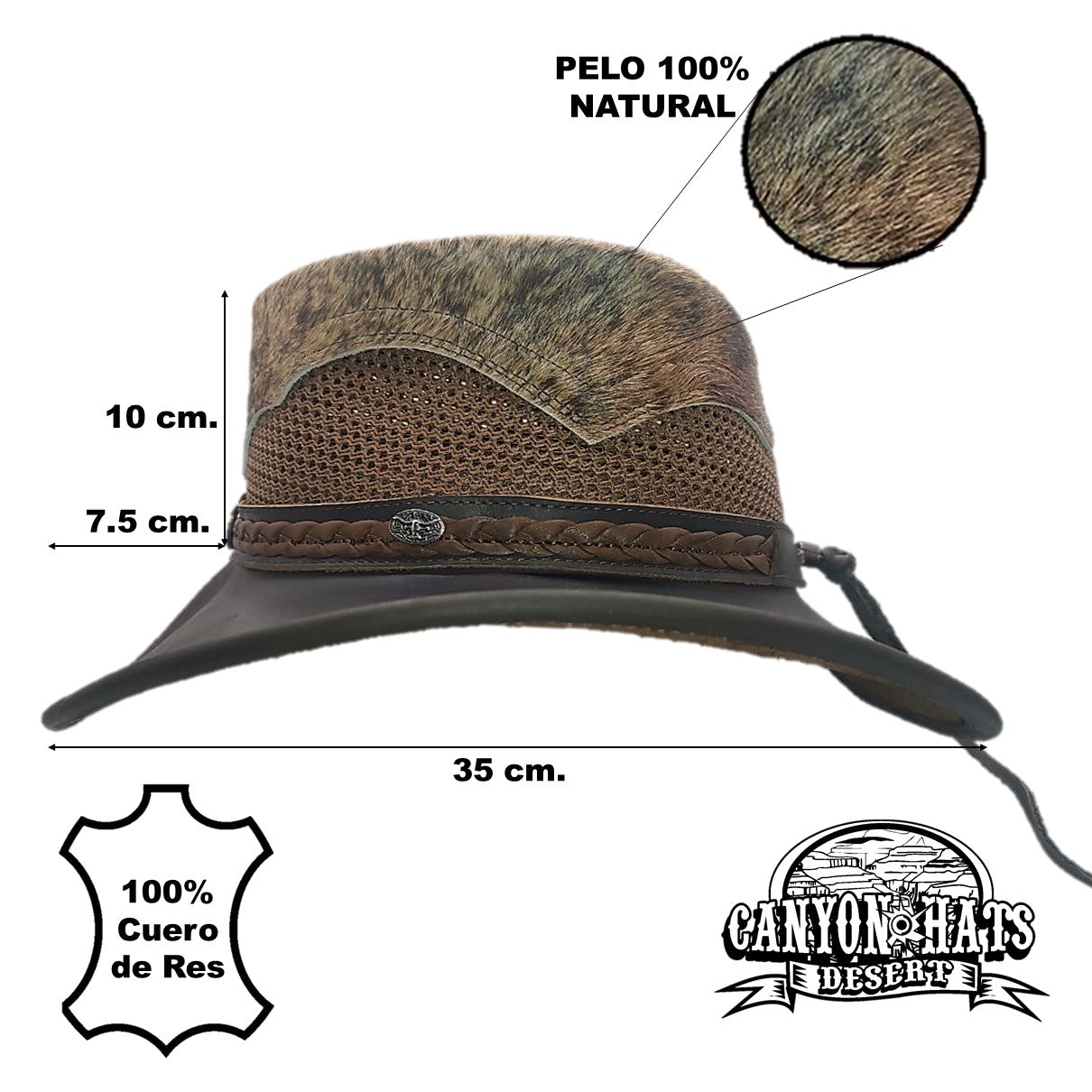 SIMMENTAL | Sombrero Vaquero De Piel, Pelo De Vaca Y Malla Transpirable