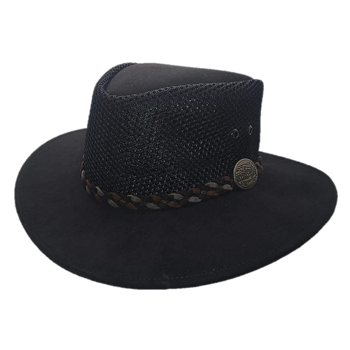 WYOMING | Sombrero Australiano De Malla Ligero Y Transpirable Con Trenza Bicolor