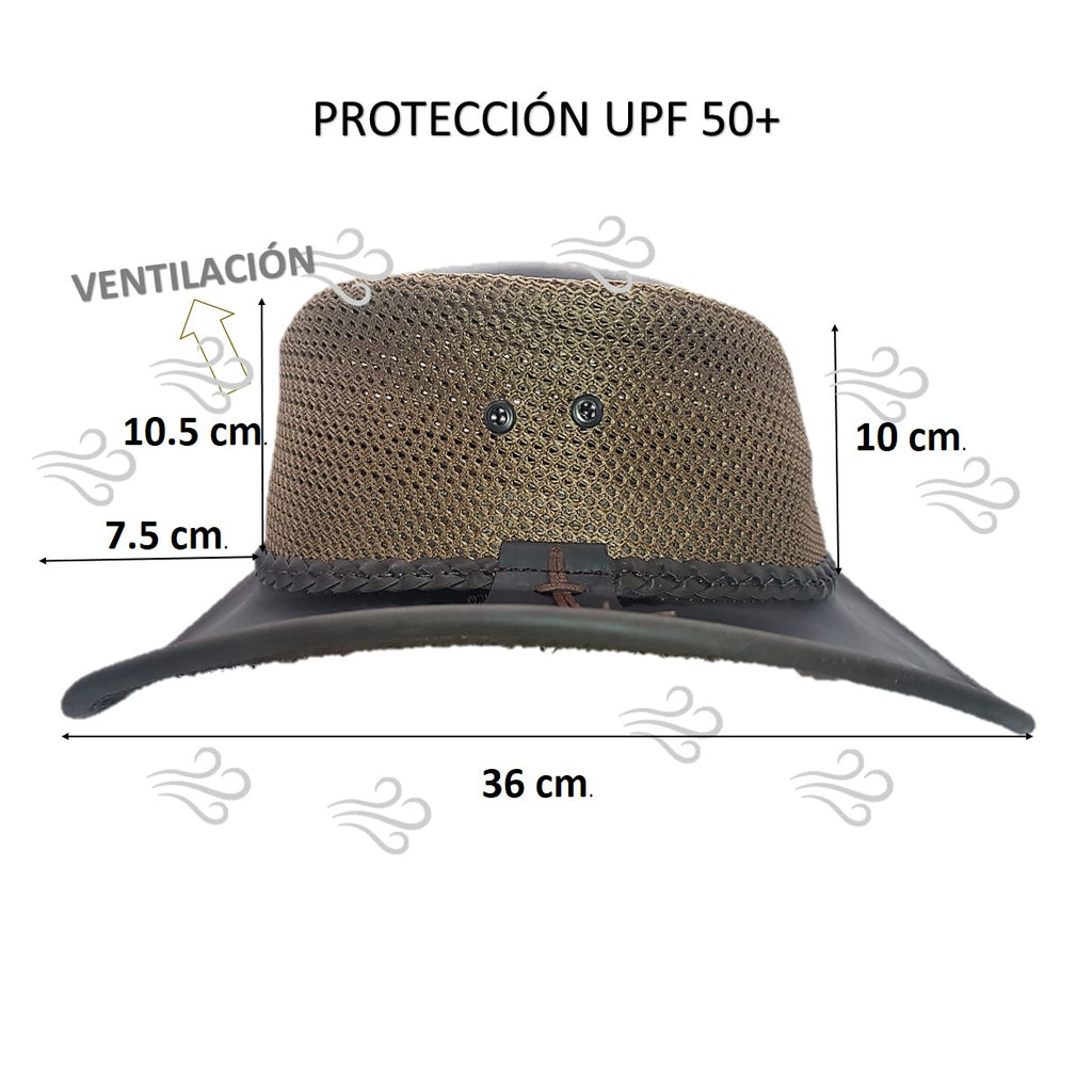 SANTANA | Sombrero Australiano De Piel Con Malla Comodo Y Transpirable